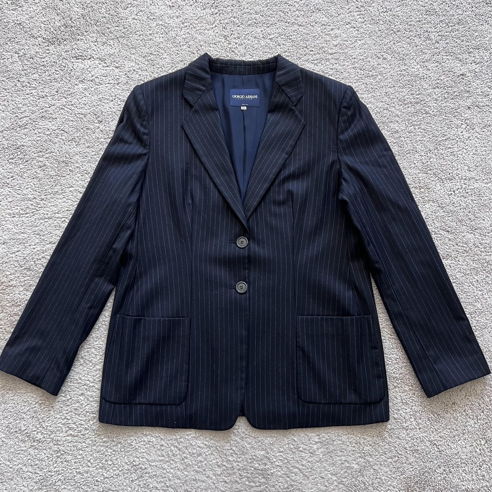 Giorgio Armani Classico Suit Jacket Mens IT 50 Blue Pinstripe Wool 2 Button